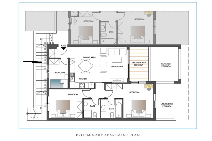 Floorplan for 3-bedroom Apartment, Pyrgos Psilonerou, Crete, Greece