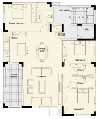 Floorplan for 3-bedroom Apartment, Pafos, Paphos, Cyprus