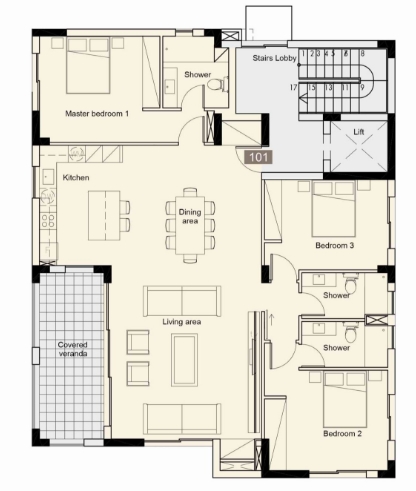 Floorplan for 3-bedroom Apartment, Pafos, Paphos, Cyprus