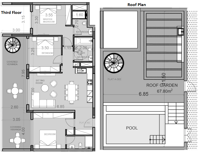 Floorplan for 3-bedroom Penthouse, Pafos, Paphos, Cyprus