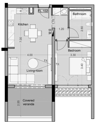 Floorplan for 1-bedroom Apartment, Germasogeia, Limassol, Cyprus