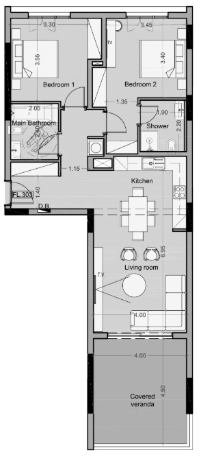 Floorplan for 2-bedroom Apartment, Germasogeia, Limassol, Cyprus