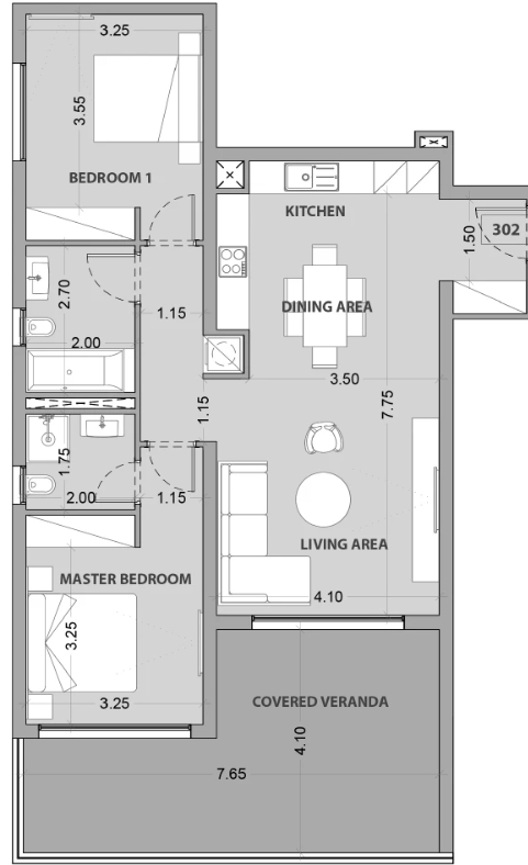 Floorplan for 2-bedroom Apartment, Germasogeia, Limassol, Cyprus